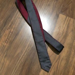 Grey and burgundy skinny tie